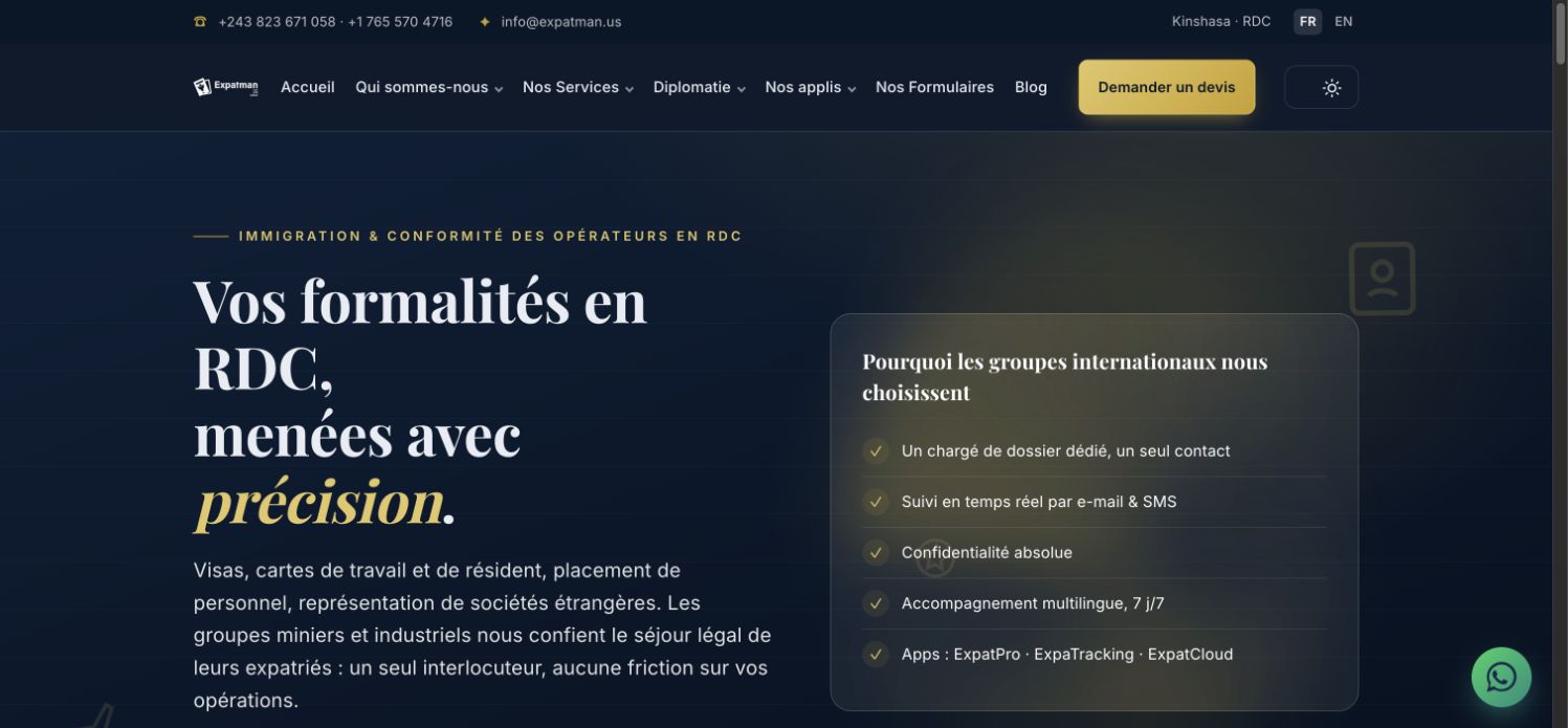 Aperçu du site Expatman, site international