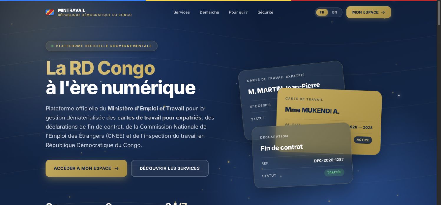 Aperçu du site MINTRAVAIL RDC